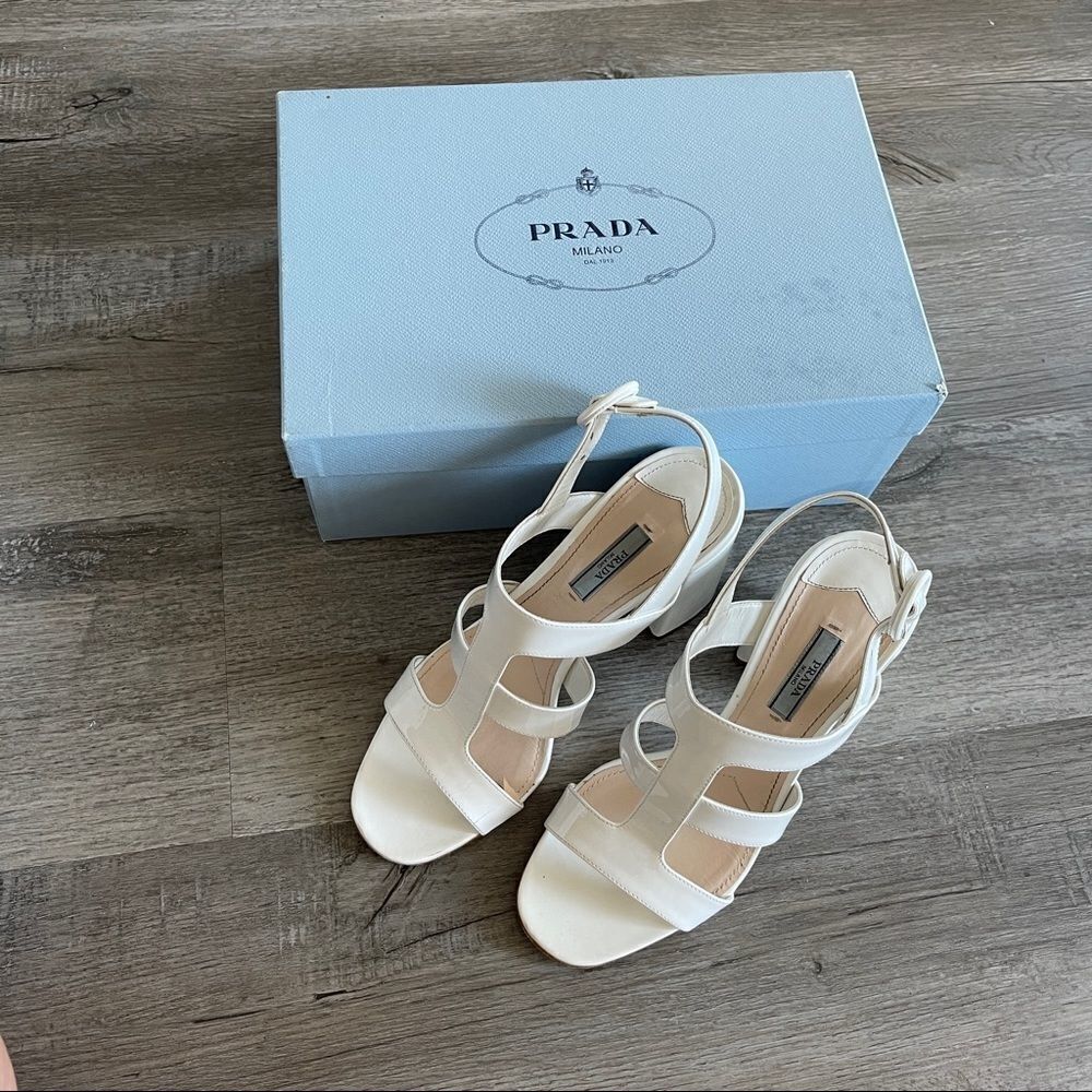 Prada White Box Patent Caged 85mm Sandals